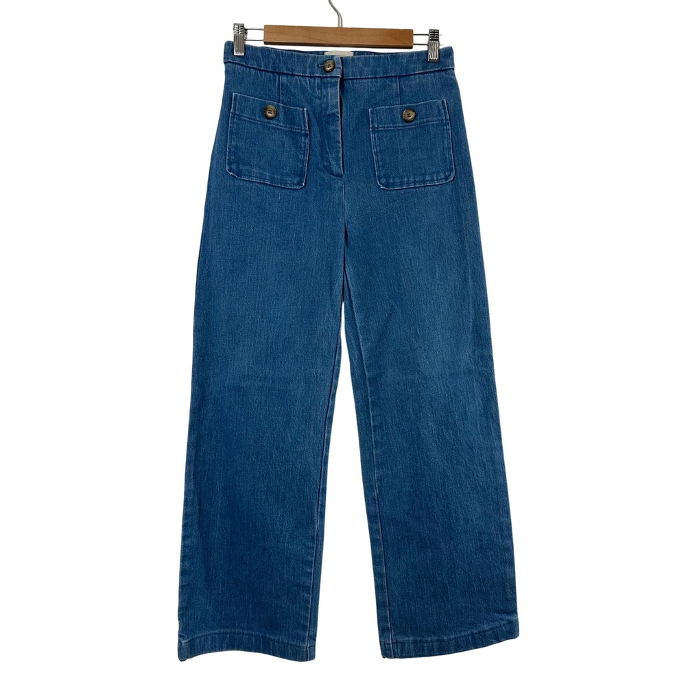 Sezane Blue Organic Cotton Wide Leg Denim Trousers High Rise Size 38/ US 6
